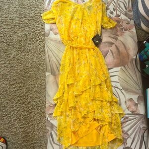 Simply Vera / Vera Wang sundress elegant floral yellow dress with ruffles, NWT